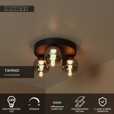 Lucide TAMINO - Plafonnière - LED Dimb. - 3x5,6W 3000K - Zwart